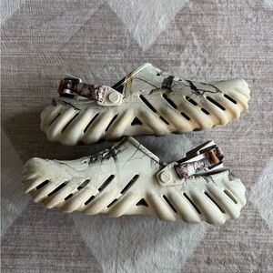 Crocs Beige Sculpted Slip-On Sandals with Camouflage Strap